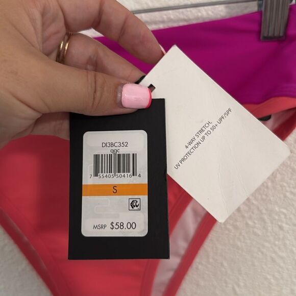 NWT- DKNY- Color block high waisted bikini bottoms- coral/pink- size small - Picture 7 of 10